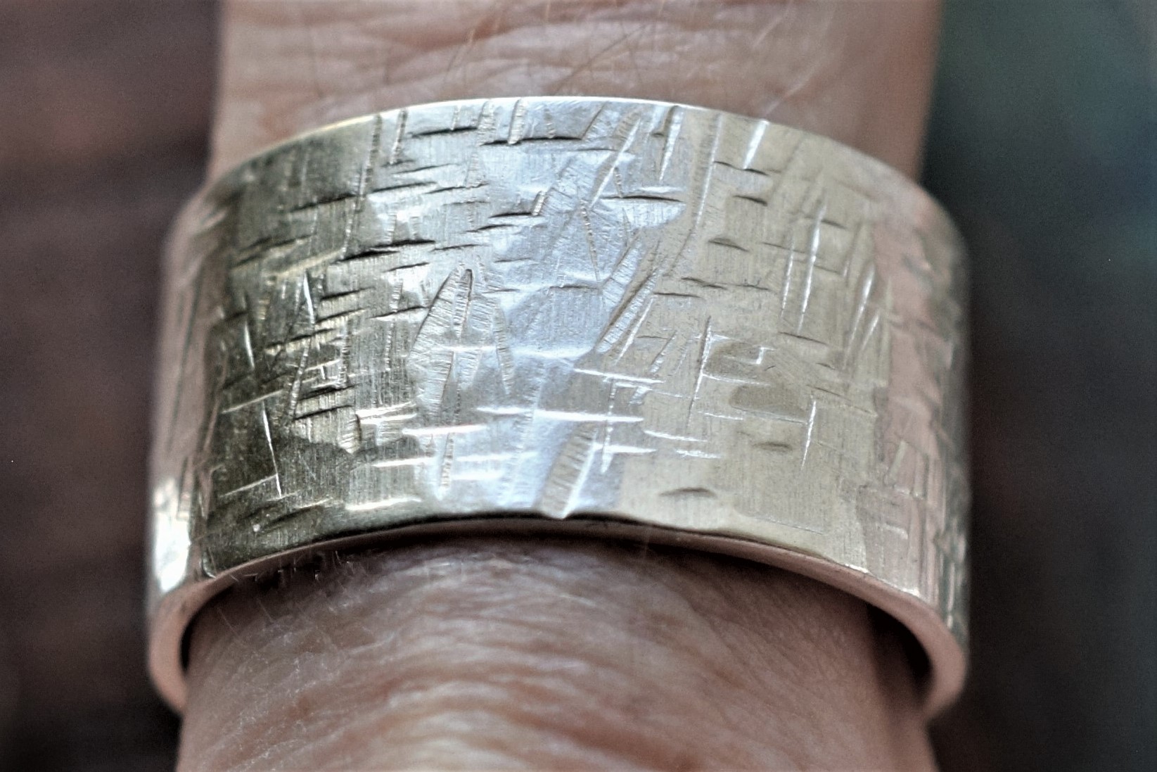 Rustic Handcrafted Textured Silver Band