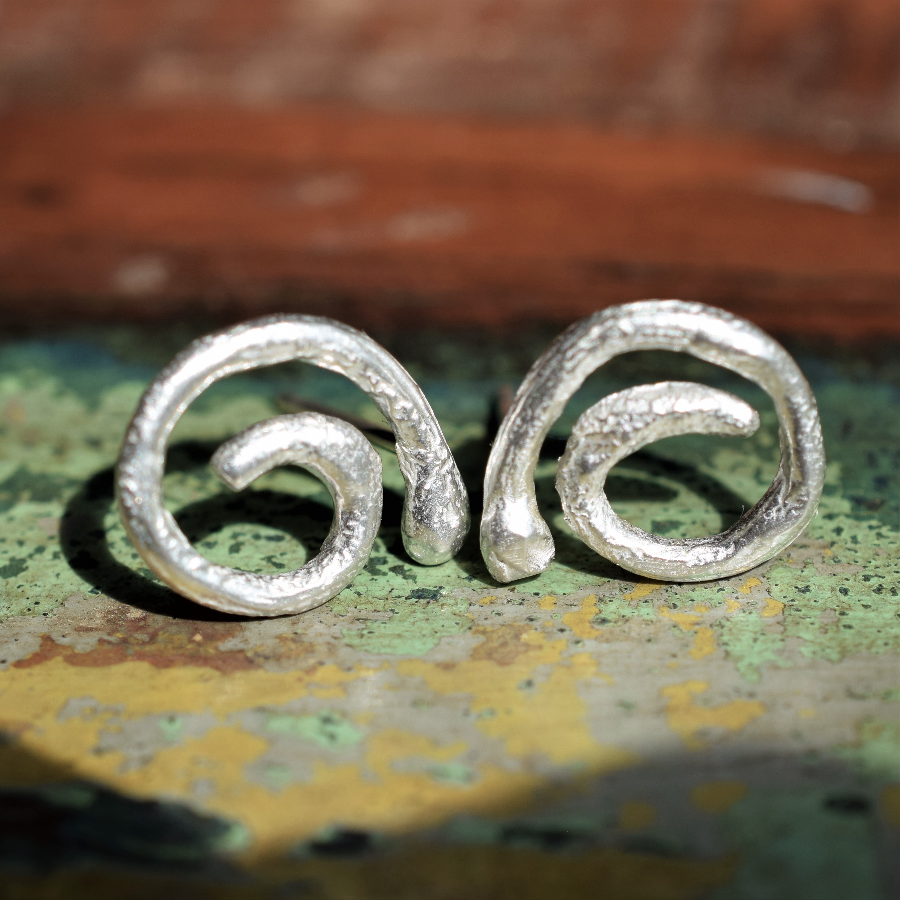 Molten Sterling Silver Spiral Earrings