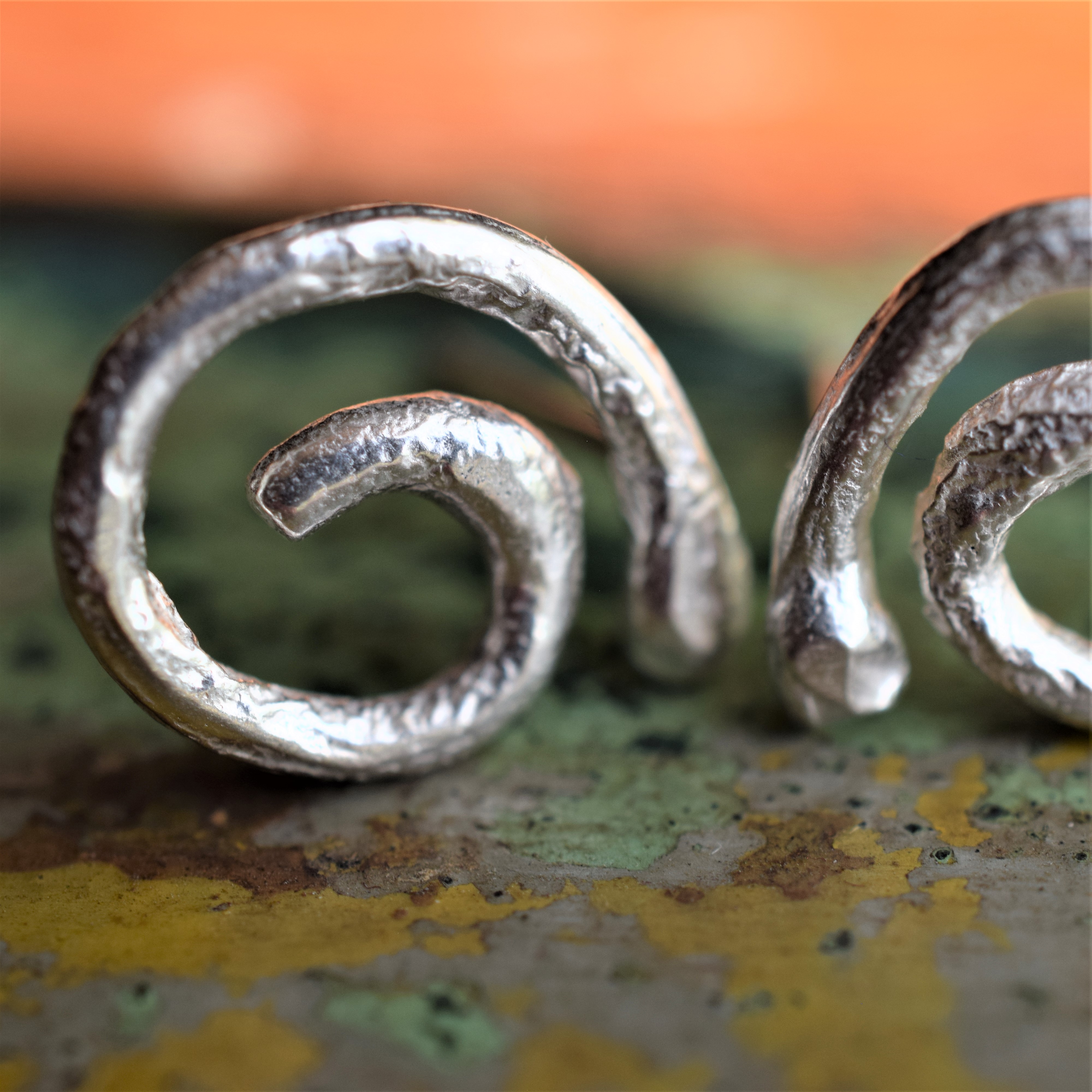 Molten Sterling Silver Spiral Earrings