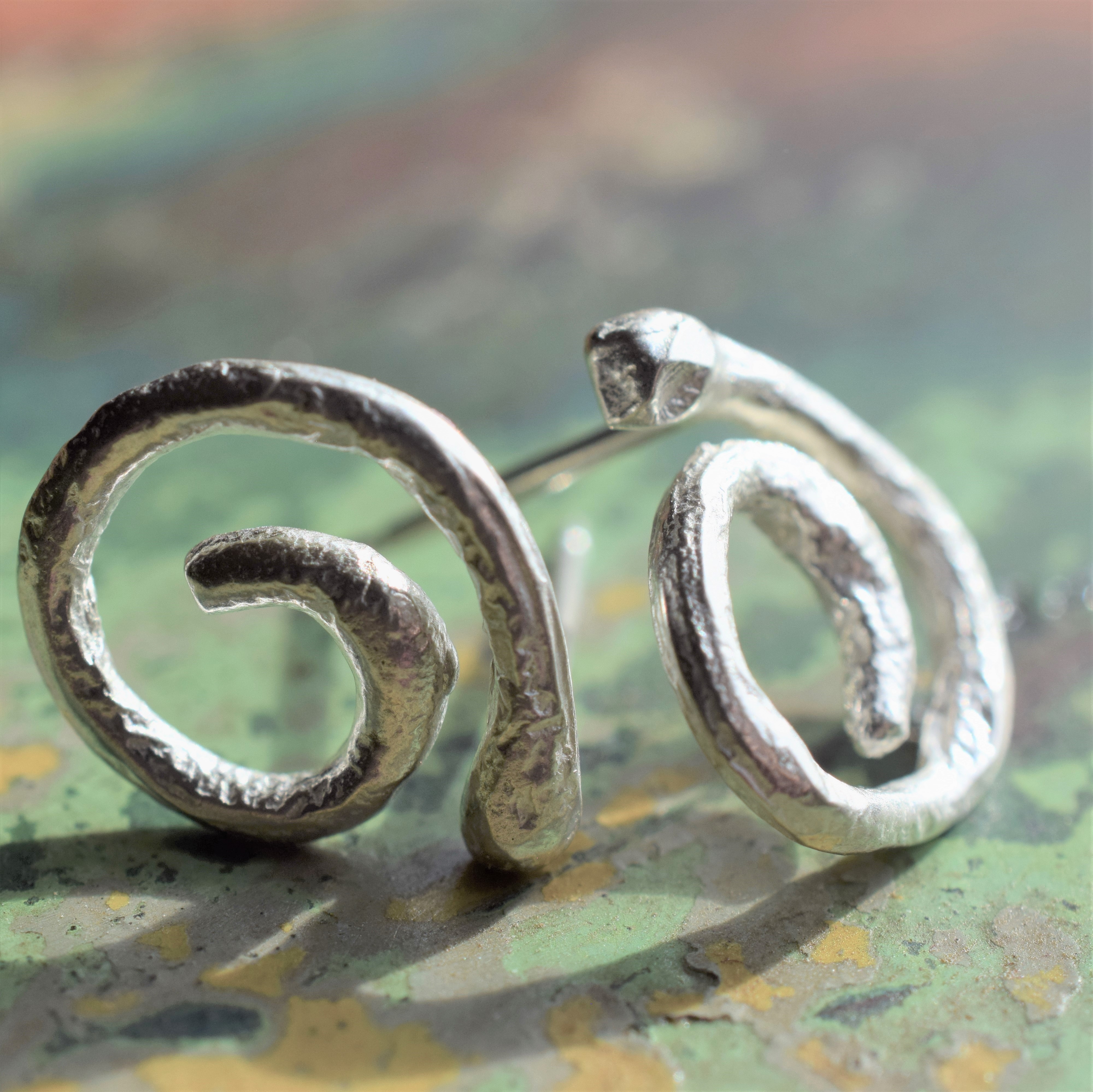 Molten Sterling Silver Spiral Earrings