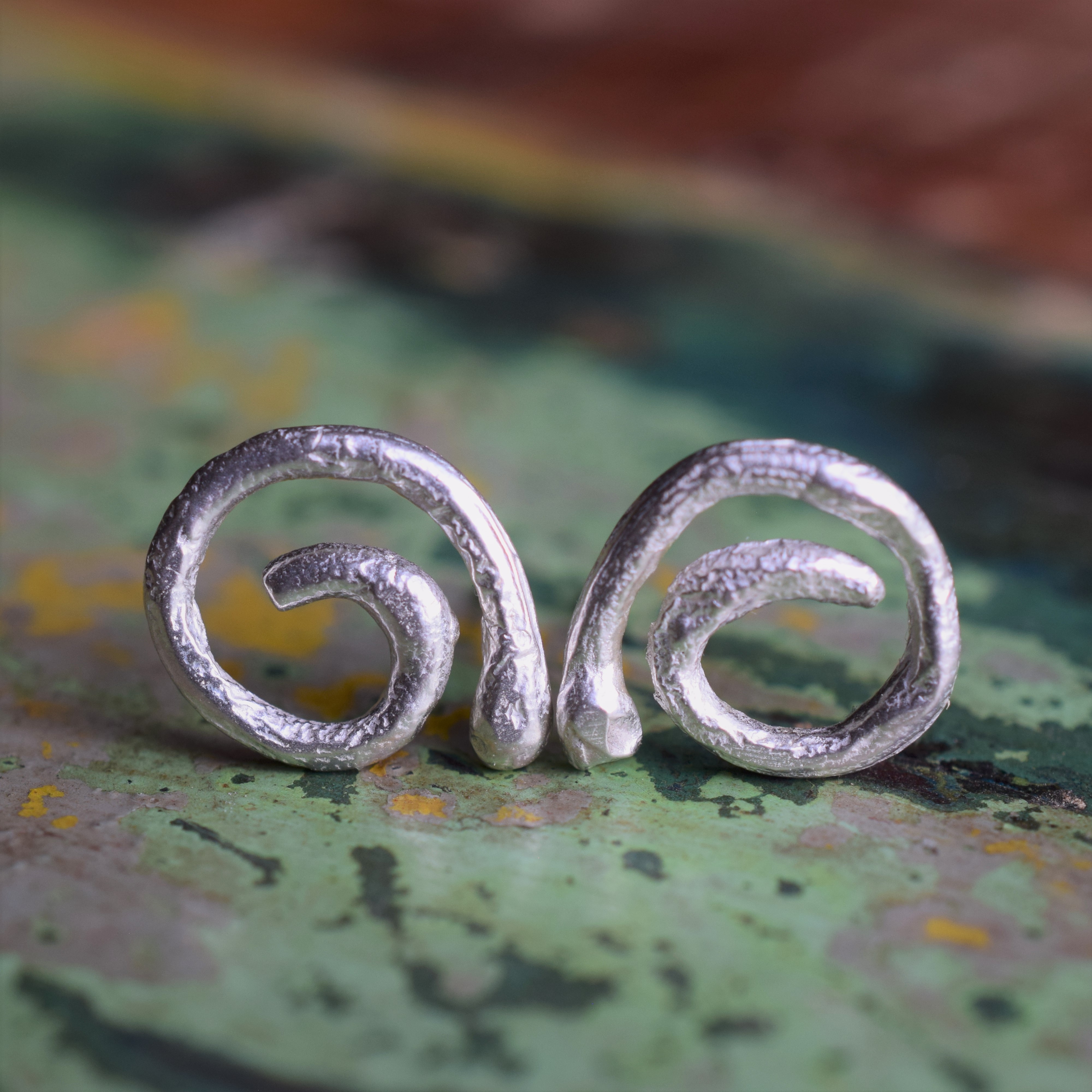 Molten Sterling Silver Spiral Earrings