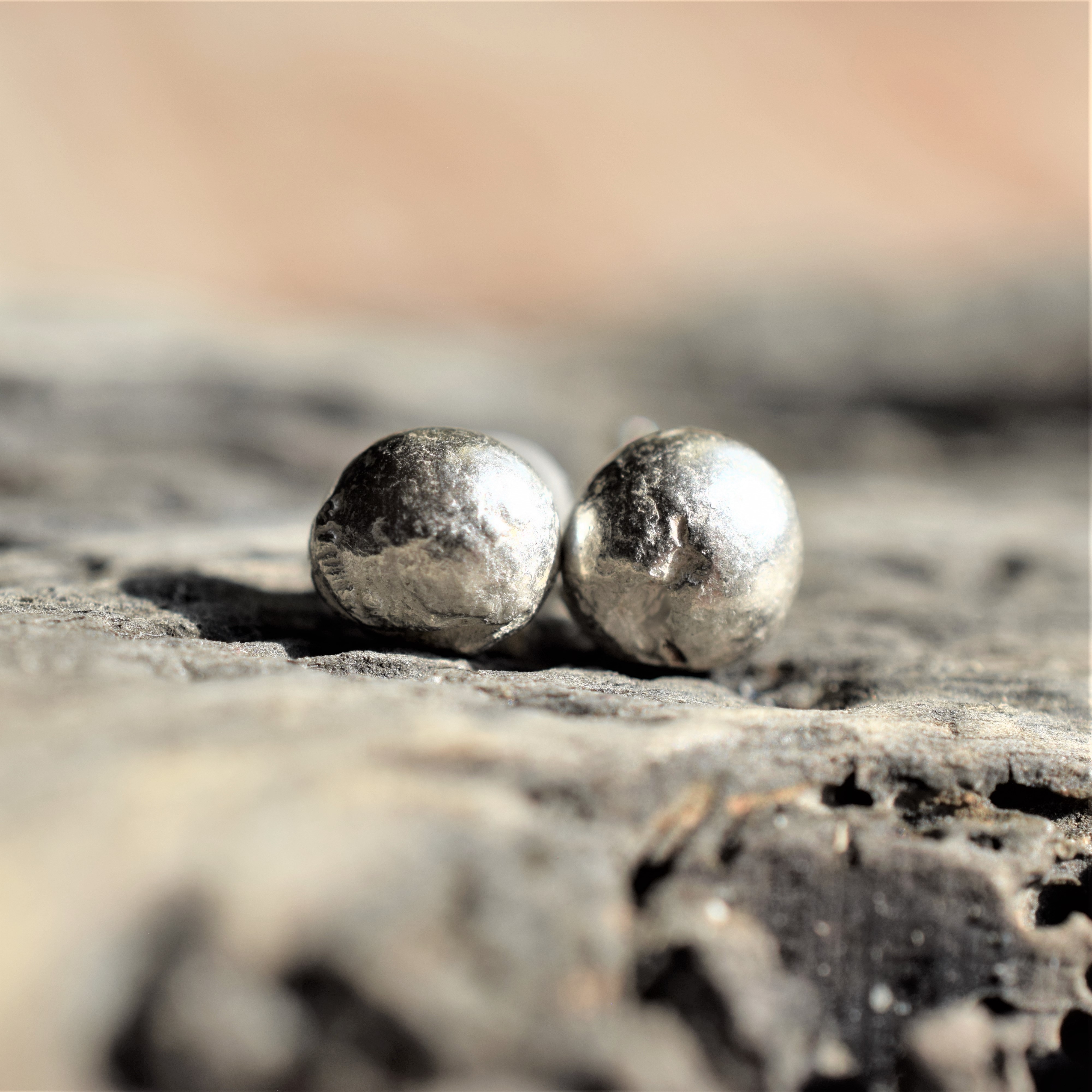 Silver Pebble Earrings with light reticulated texture
