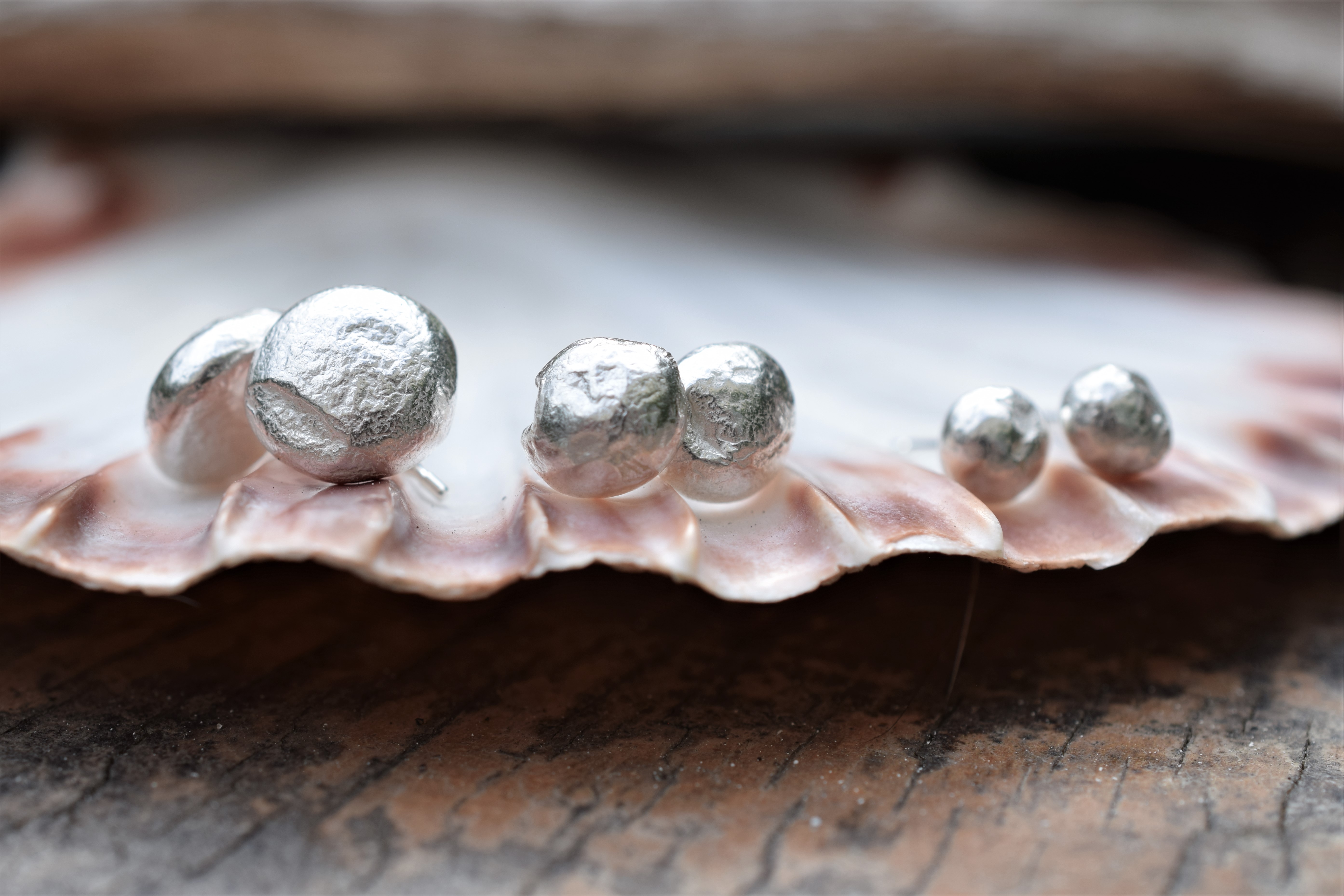 Silver Pebble Earrings with light reticulated texture