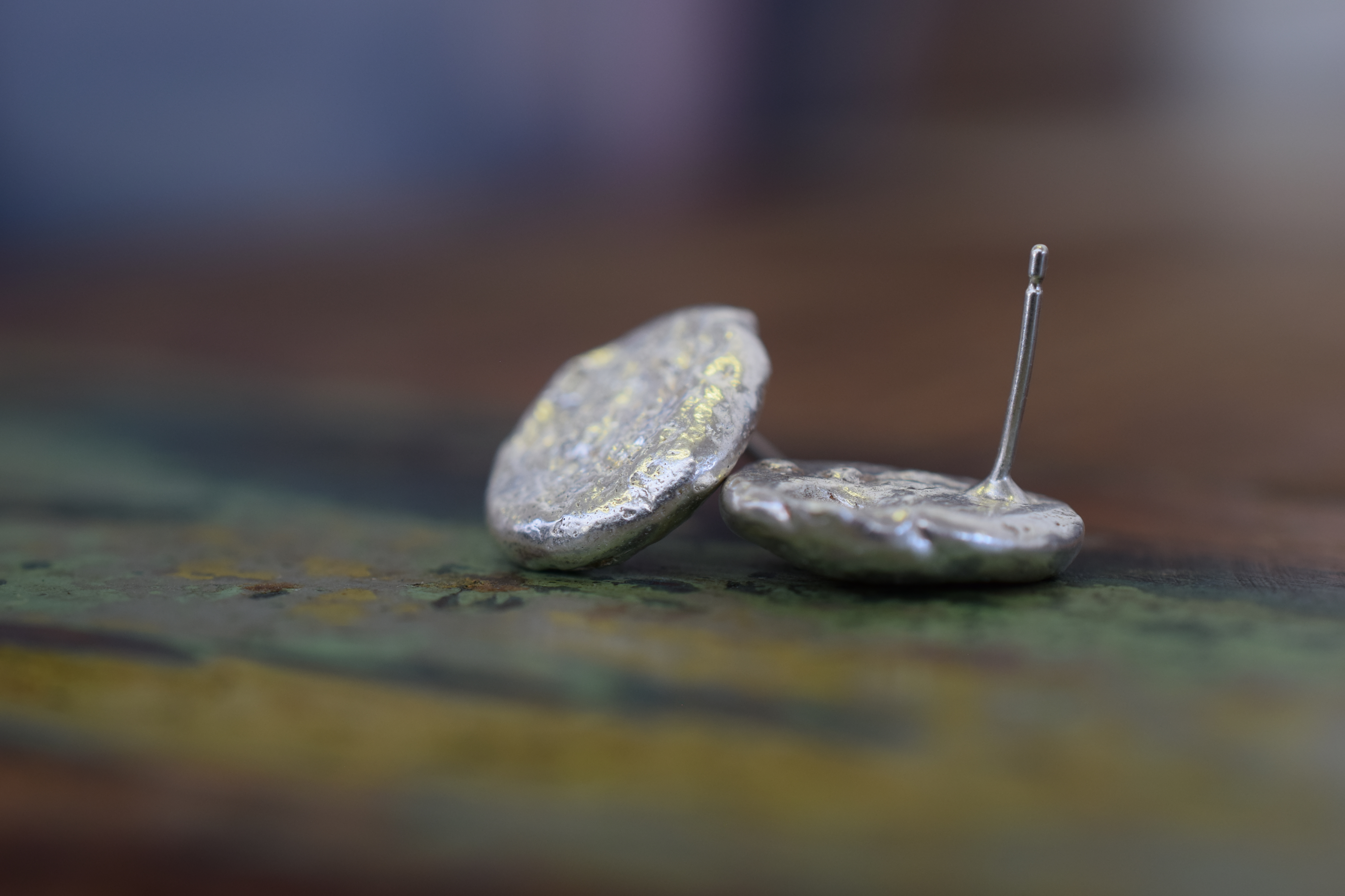 Silver Pebble Earrings with Melted Texture