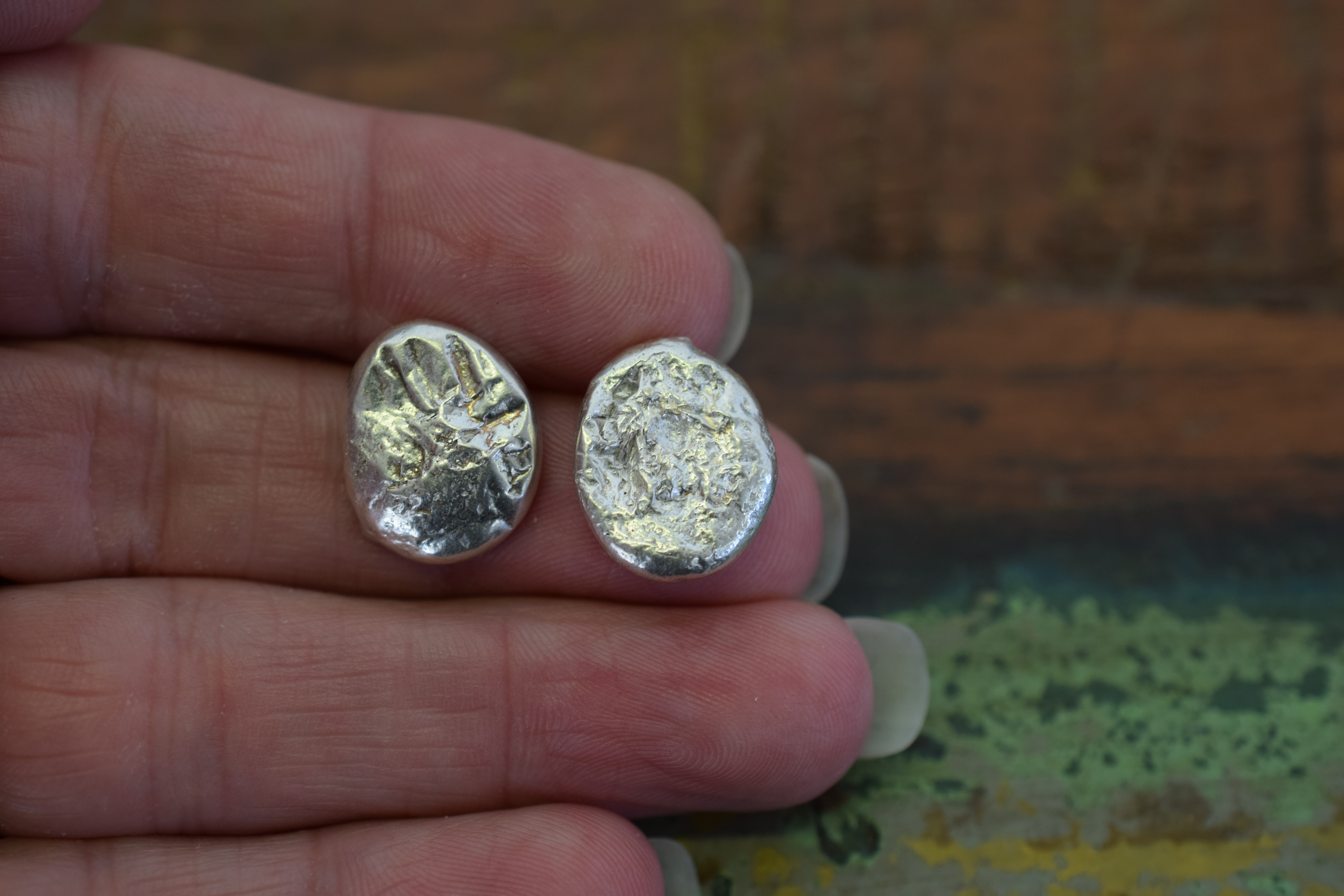Silver Pebble Earrings with Melted Texture