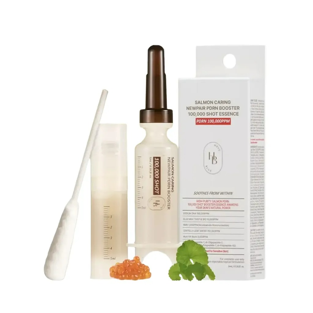 HEVEBLUE Salmon Caring Centella New Pair PDRN Booster 100,000 Shot Essence set