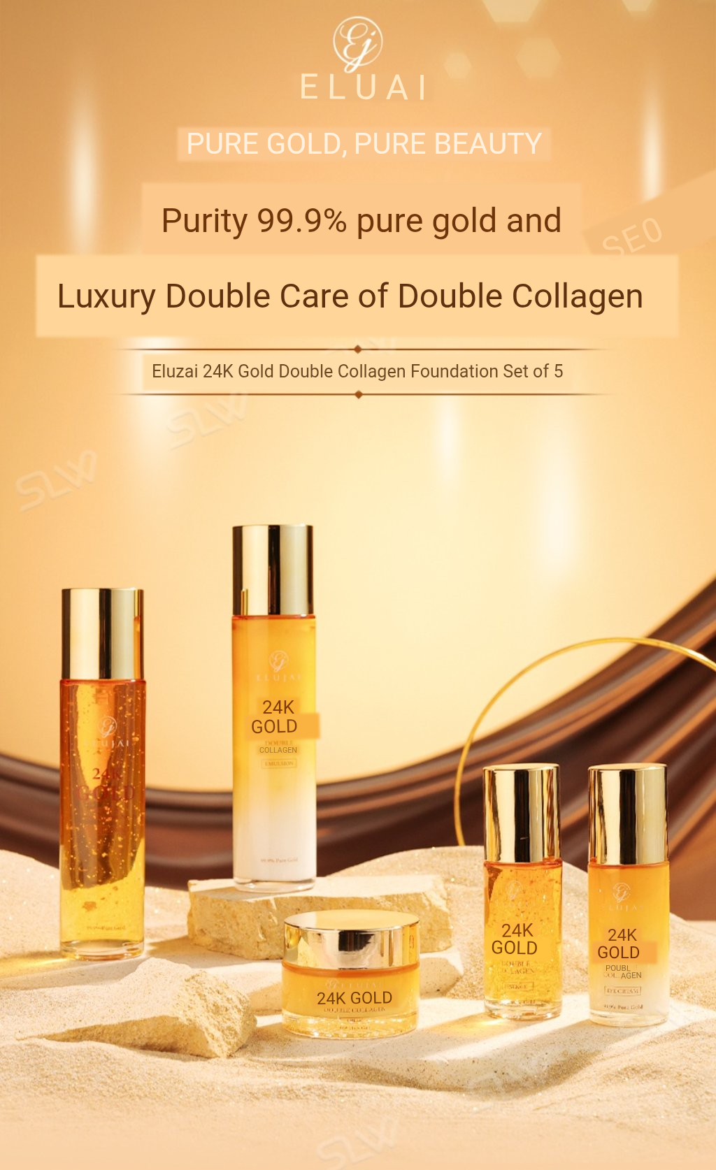 Elujai 24K Gold Double Collagen Luxury Skincare Set (5-Piece)