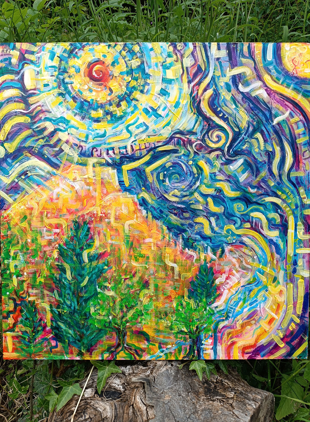 Triptyque Renaissance - ensemble de trois tableaux acryliques formant une histoire - upcycling 