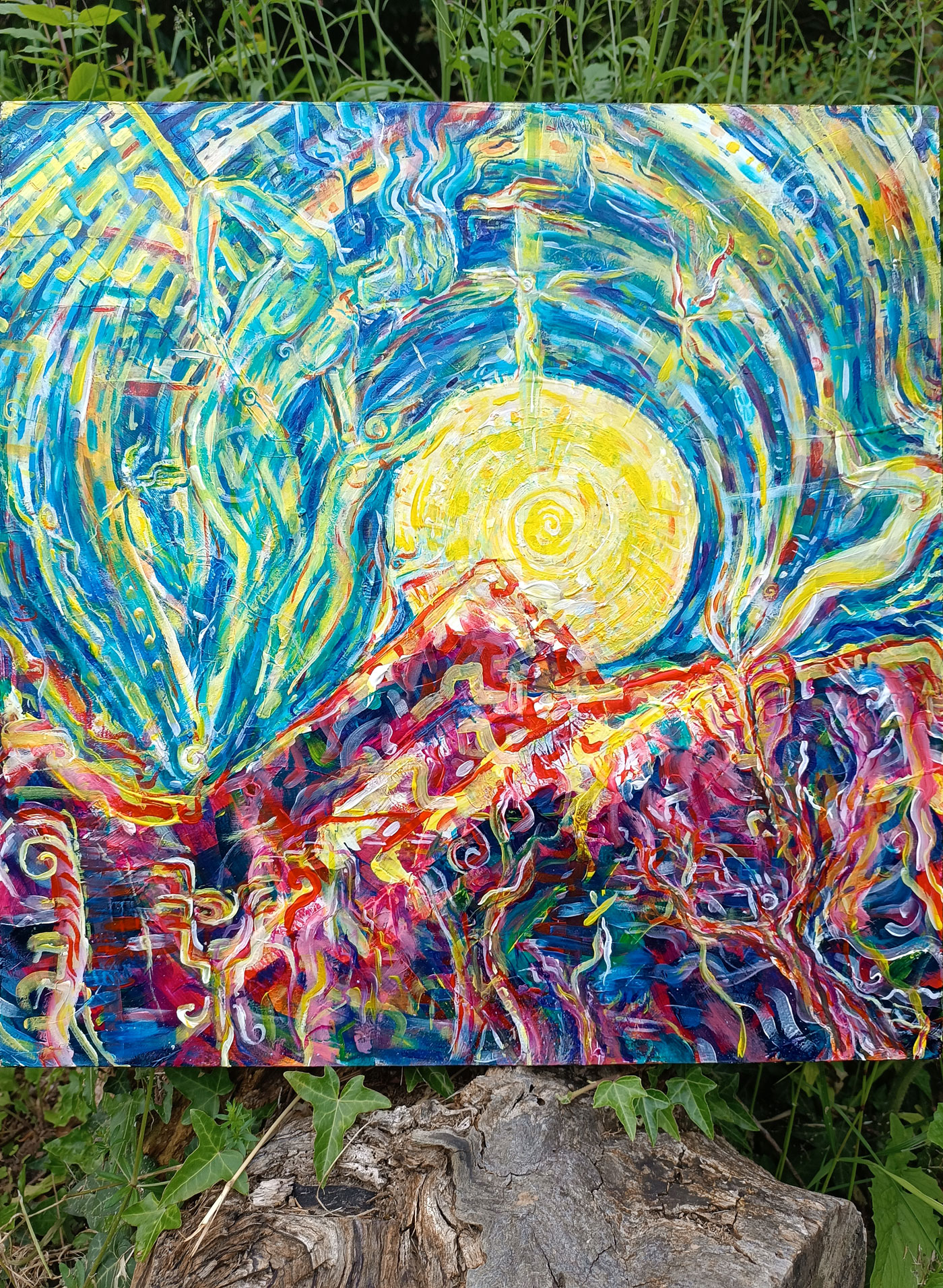 Triptyque Renaissance - ensemble de trois tableaux acryliques formant une histoire - upcycling 