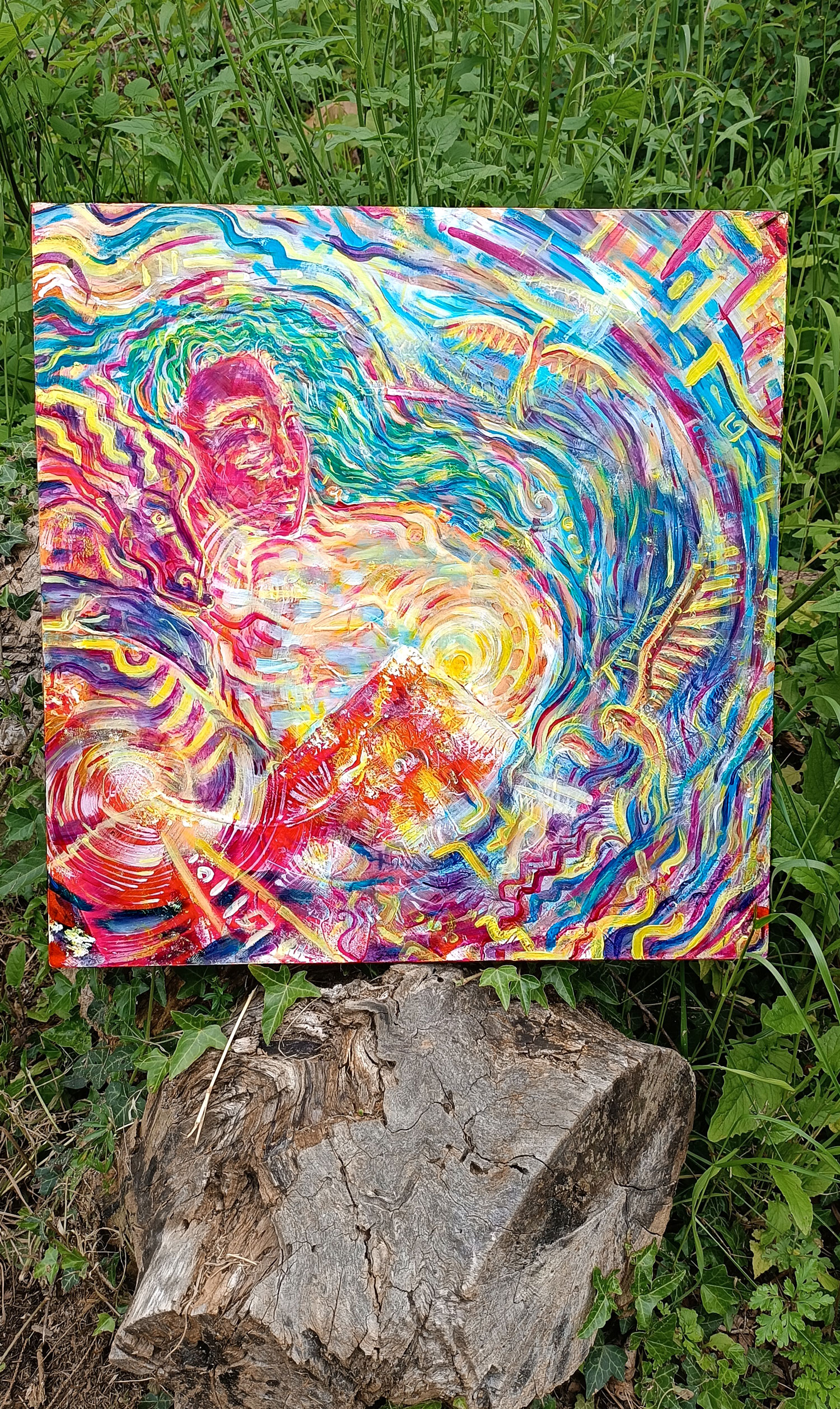 Triptyque Renaissance - ensemble de trois tableaux acryliques formant une histoire - upcycling 