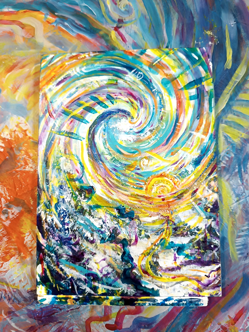 Au coeur de la tourmente - Paysage montagneux enneigé psychédélique et abstrait - Oeuvre originale