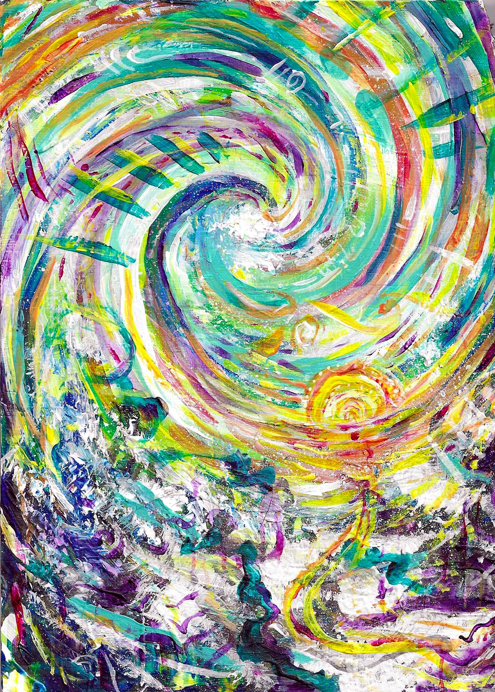 Au coeur de la tourmente - Paysage montagneux enneigé psychédélique et abstrait - Oeuvre originale