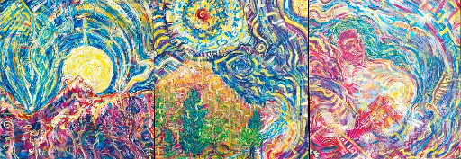 Triptyque Renaissance - ensemble de trois tableaux acryliques formant une histoire - upcycling 