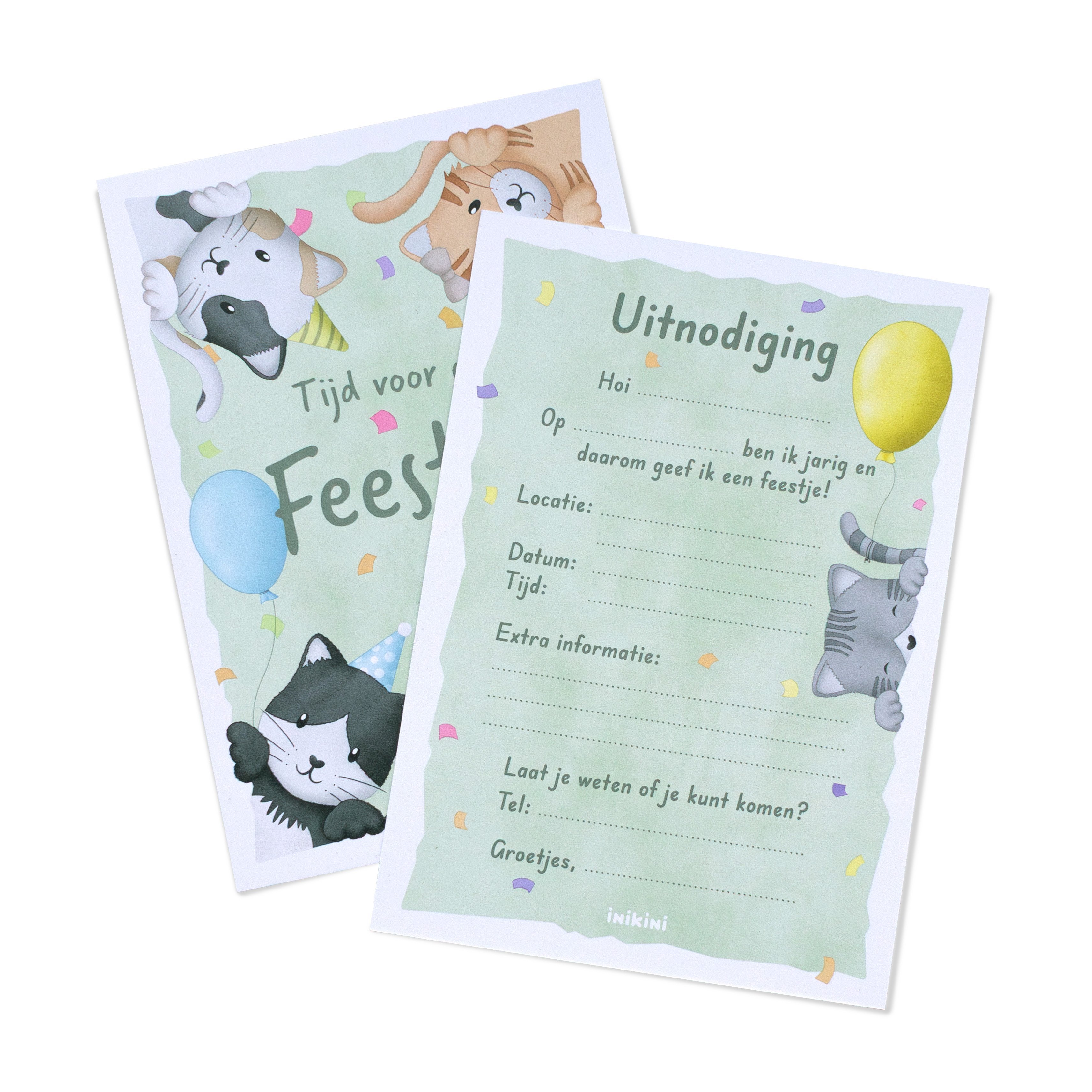 Uitnodigingen Verjaardagsfeestje - Katten (Set van 8)