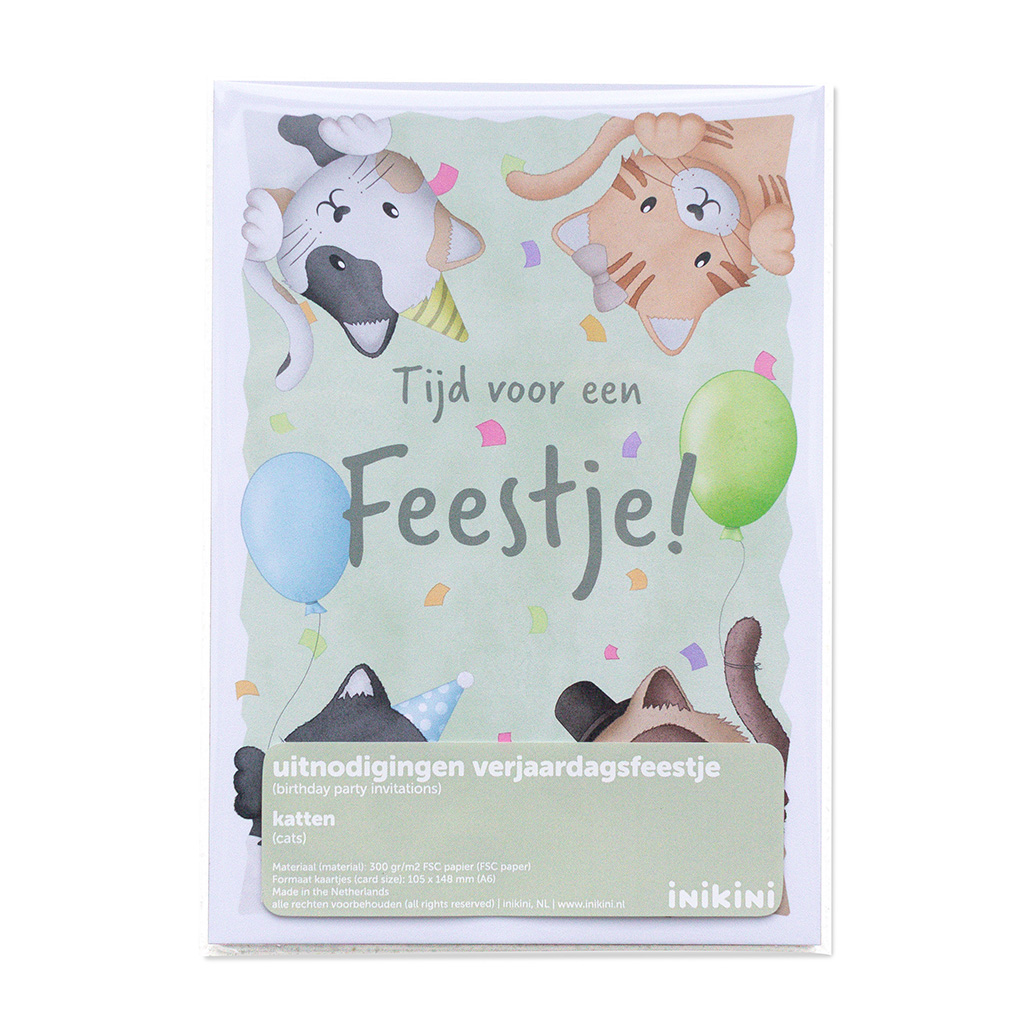 Uitnodigingen Verjaardagsfeestje - Katten (Set van 8)