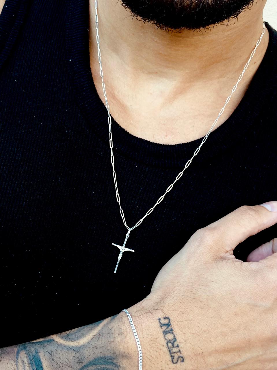 Cordão Elos e Pingente Cruz