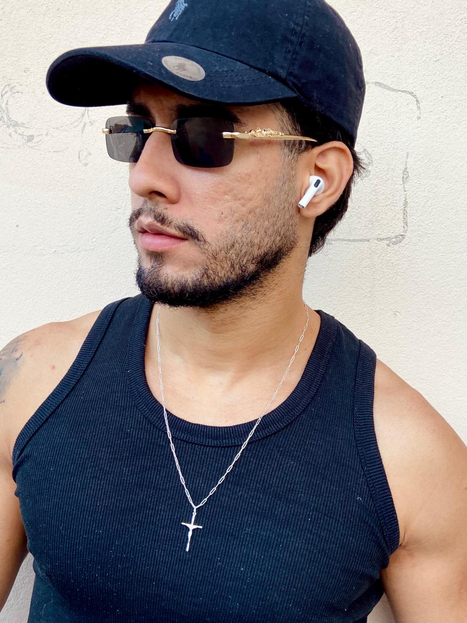 Cordão Elos e Pingente Cruz