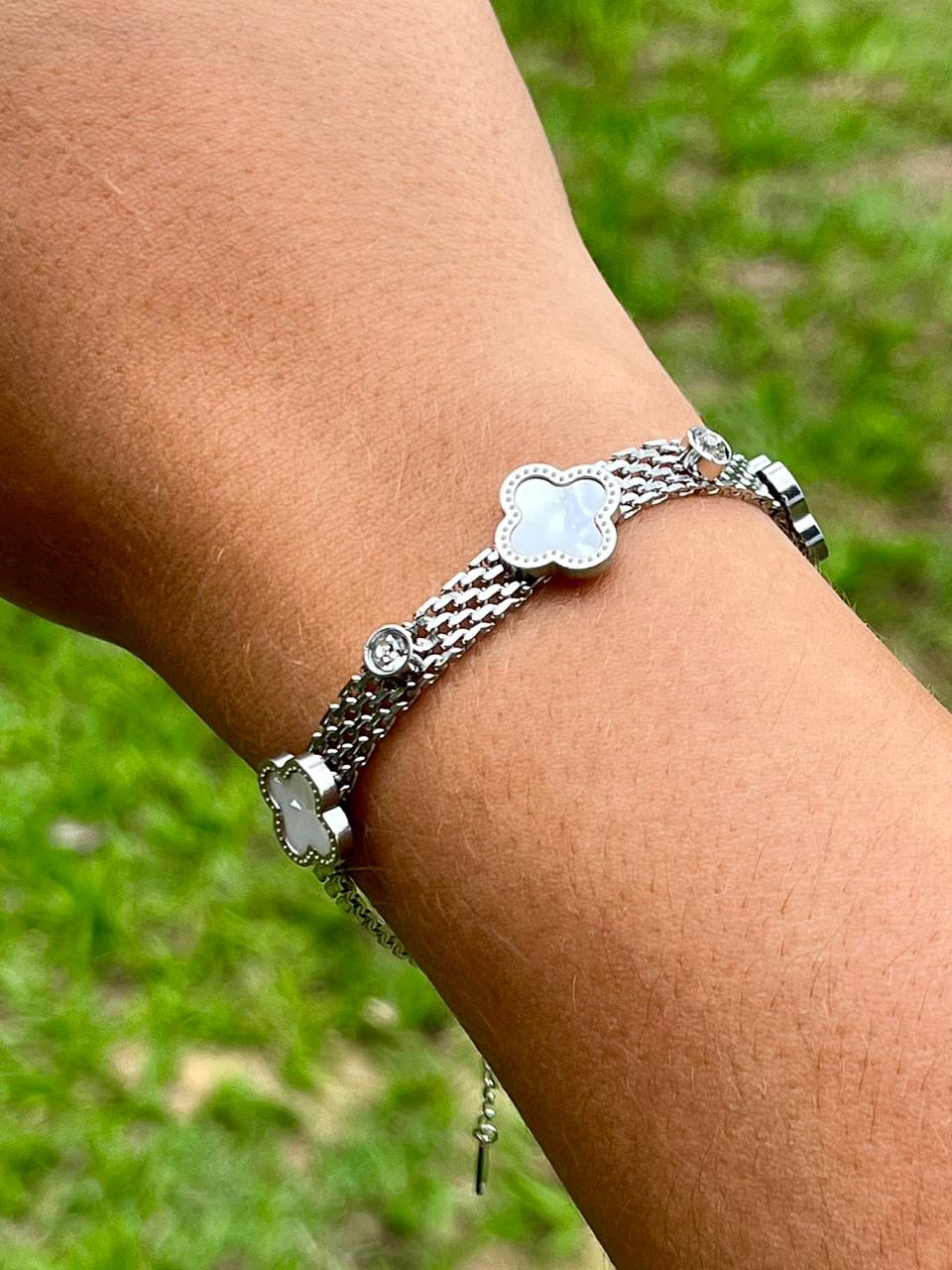 Pulseira Grossa Trevo Aço Inox