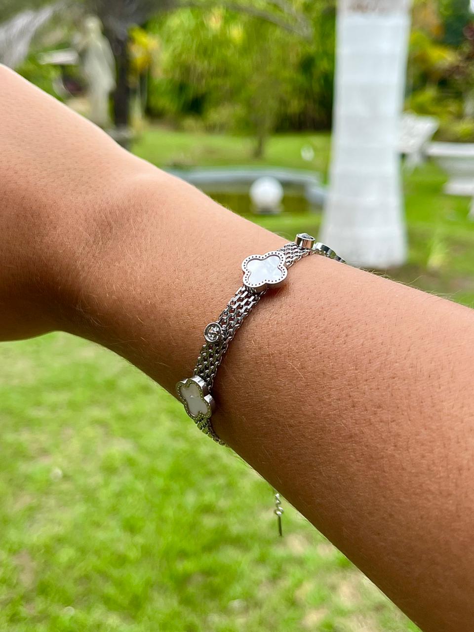 Pulseira Grossa Trevo Aço Inox