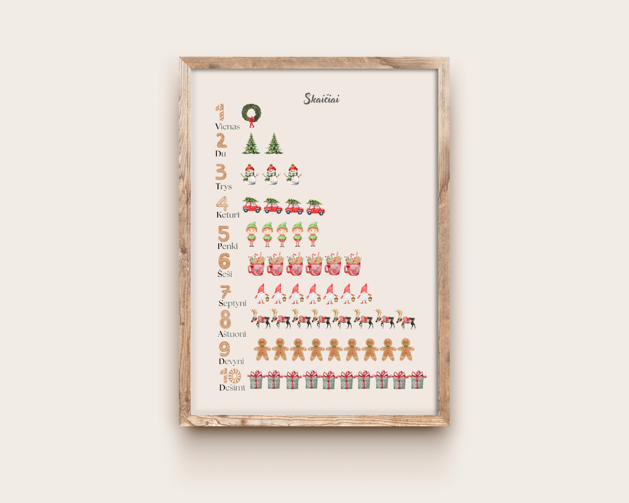 Skaičiai 1-10 žiemos tema