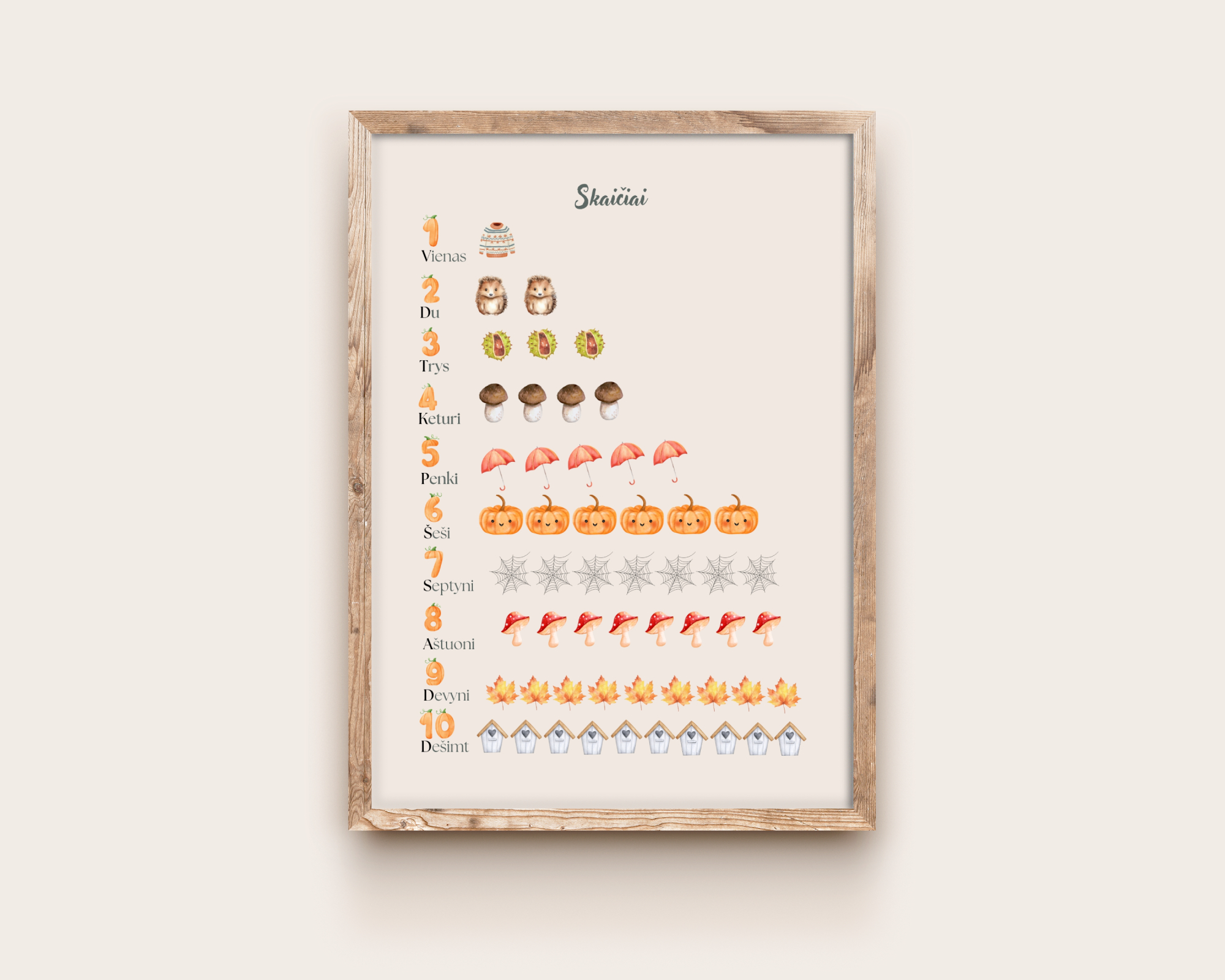 Skaičiai 1-10 rudens tema