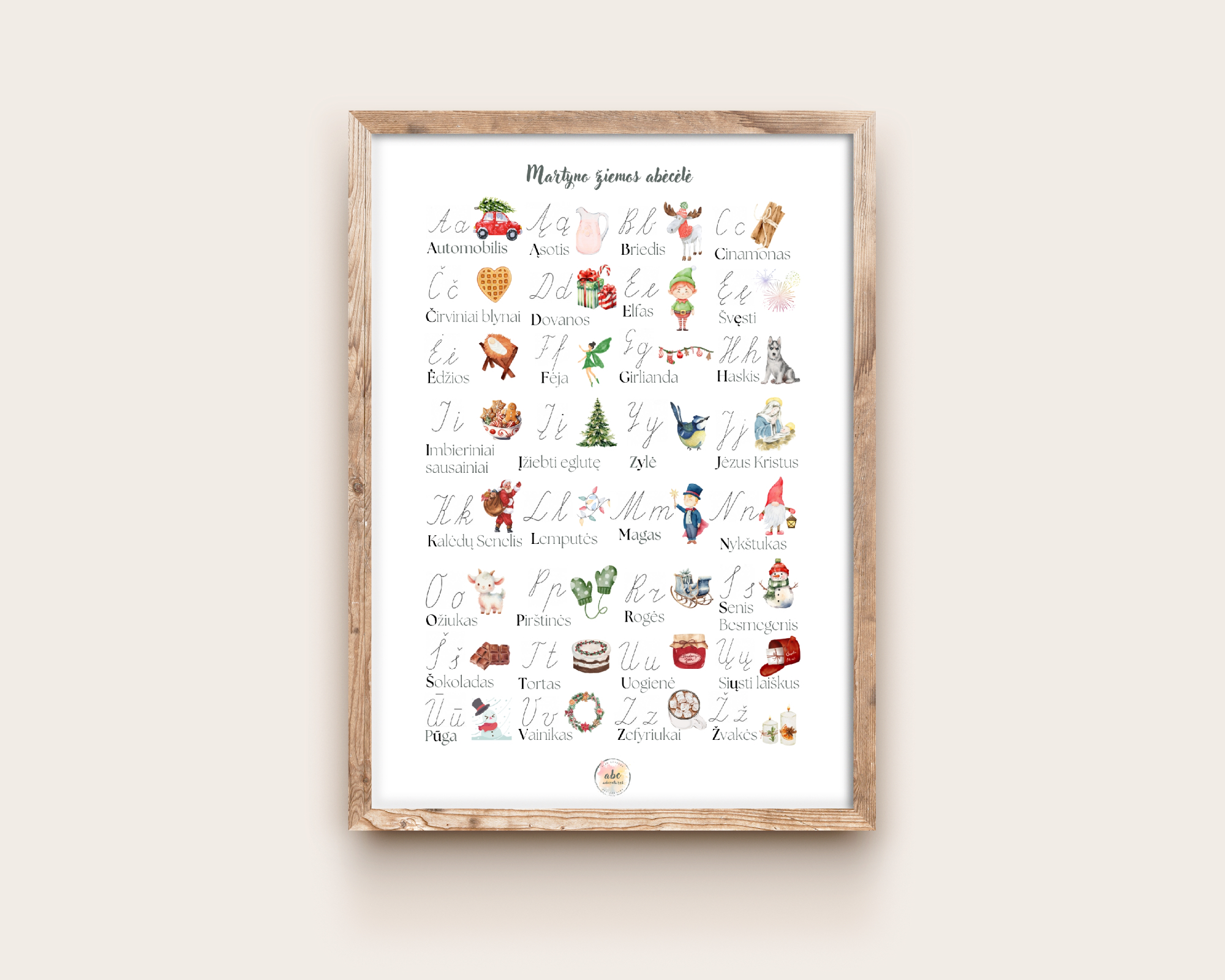 Žiemos abėcėlė (su rašytinėmis raidėmis)