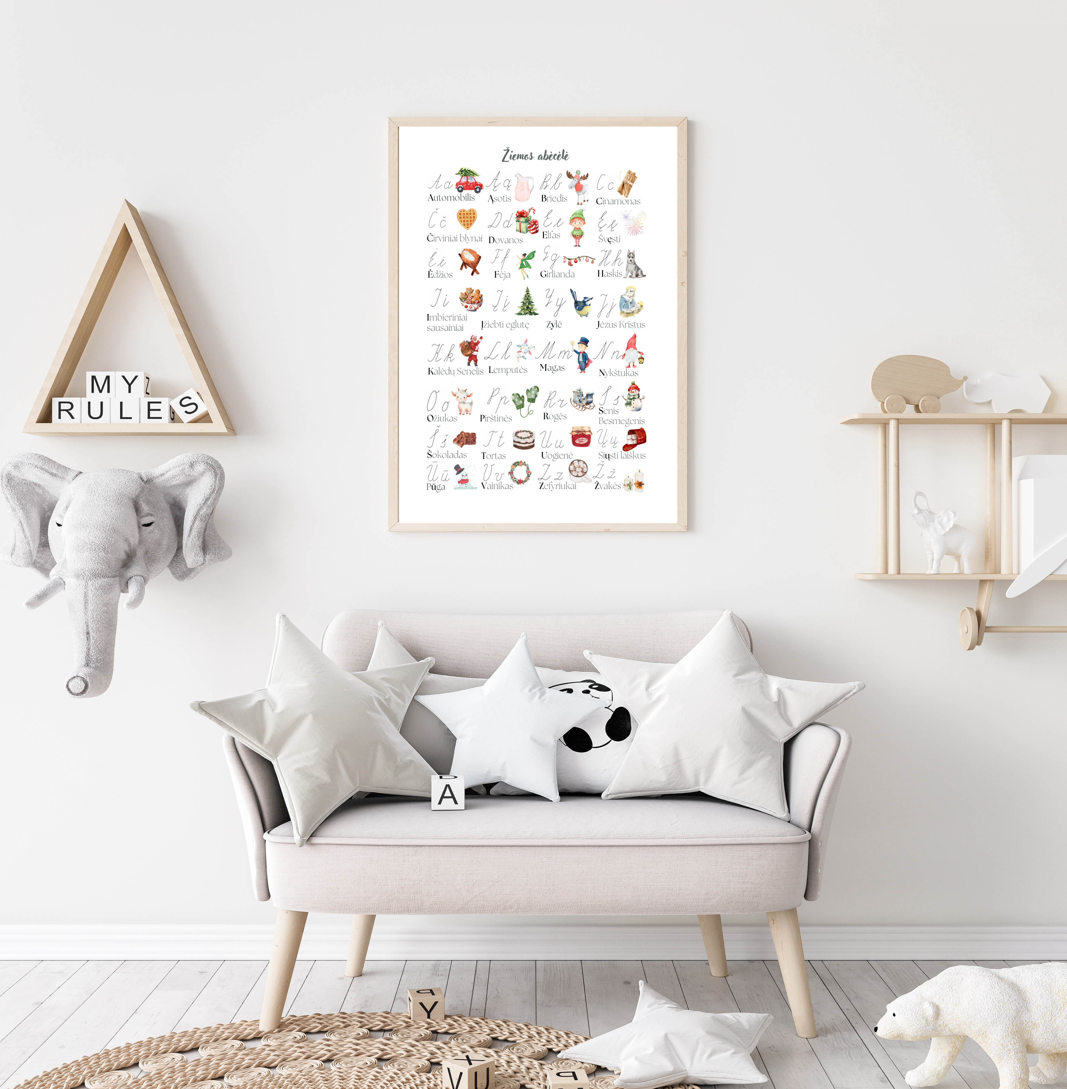 Žiemos abėcėlė (su rašytinėmis raidėmis)