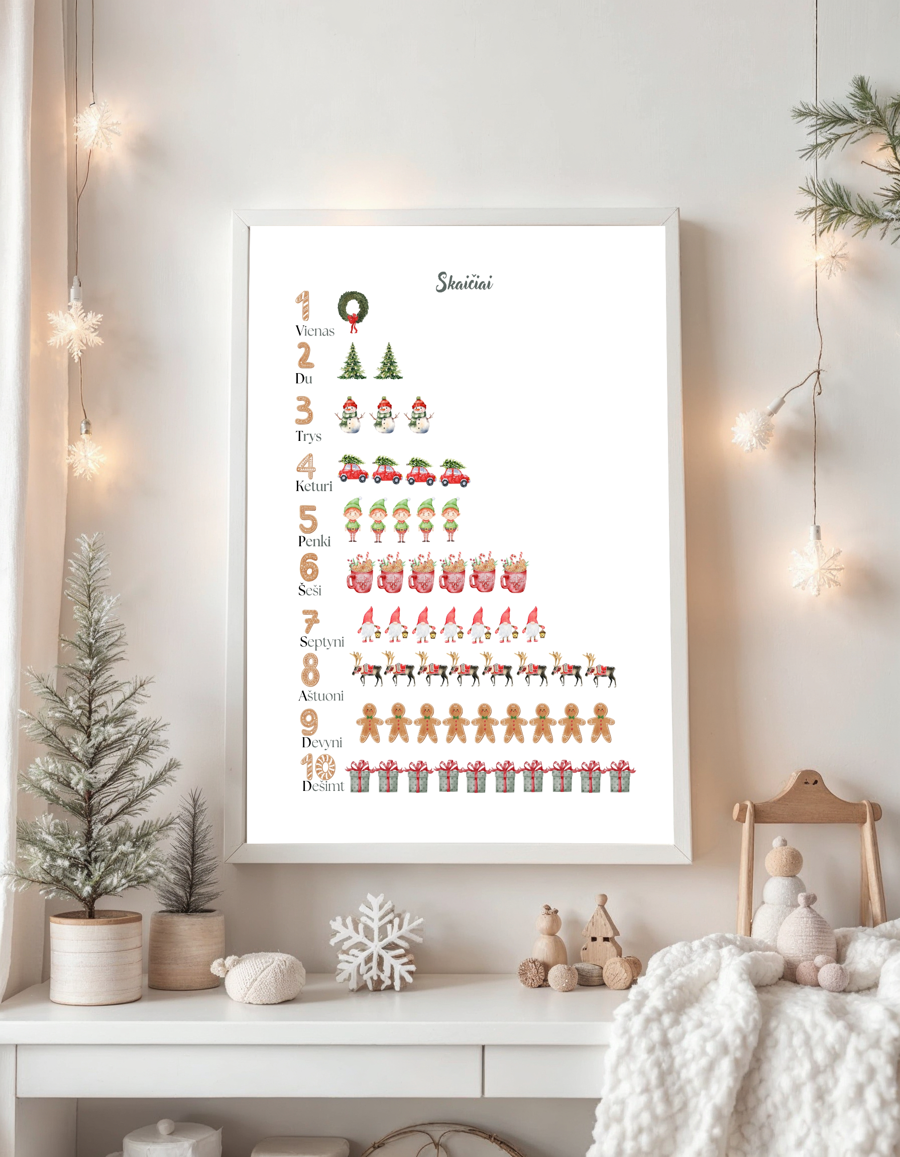 Skaičiai 1-10 žiemos tema