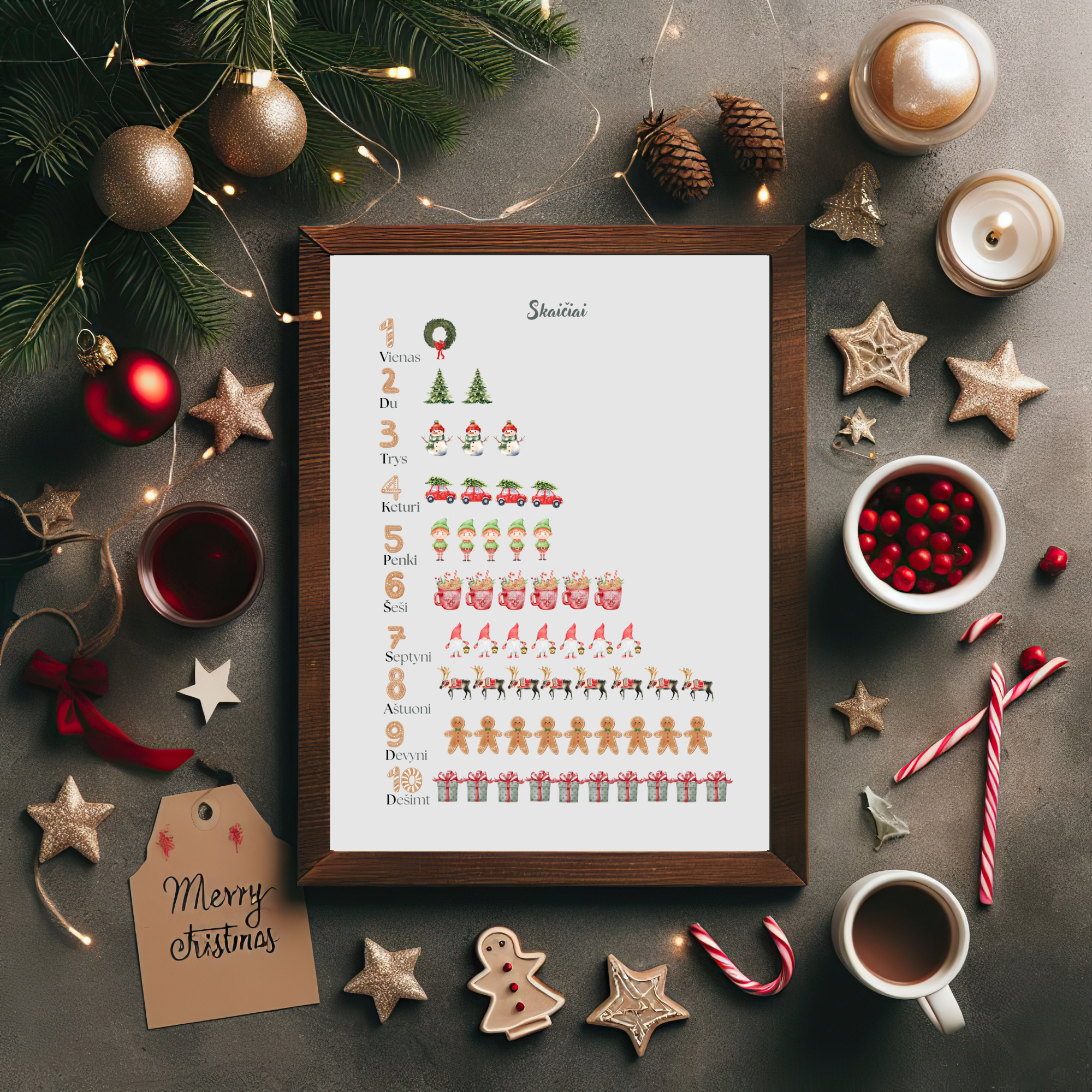 Skaičiai 1-10 žiemos tema