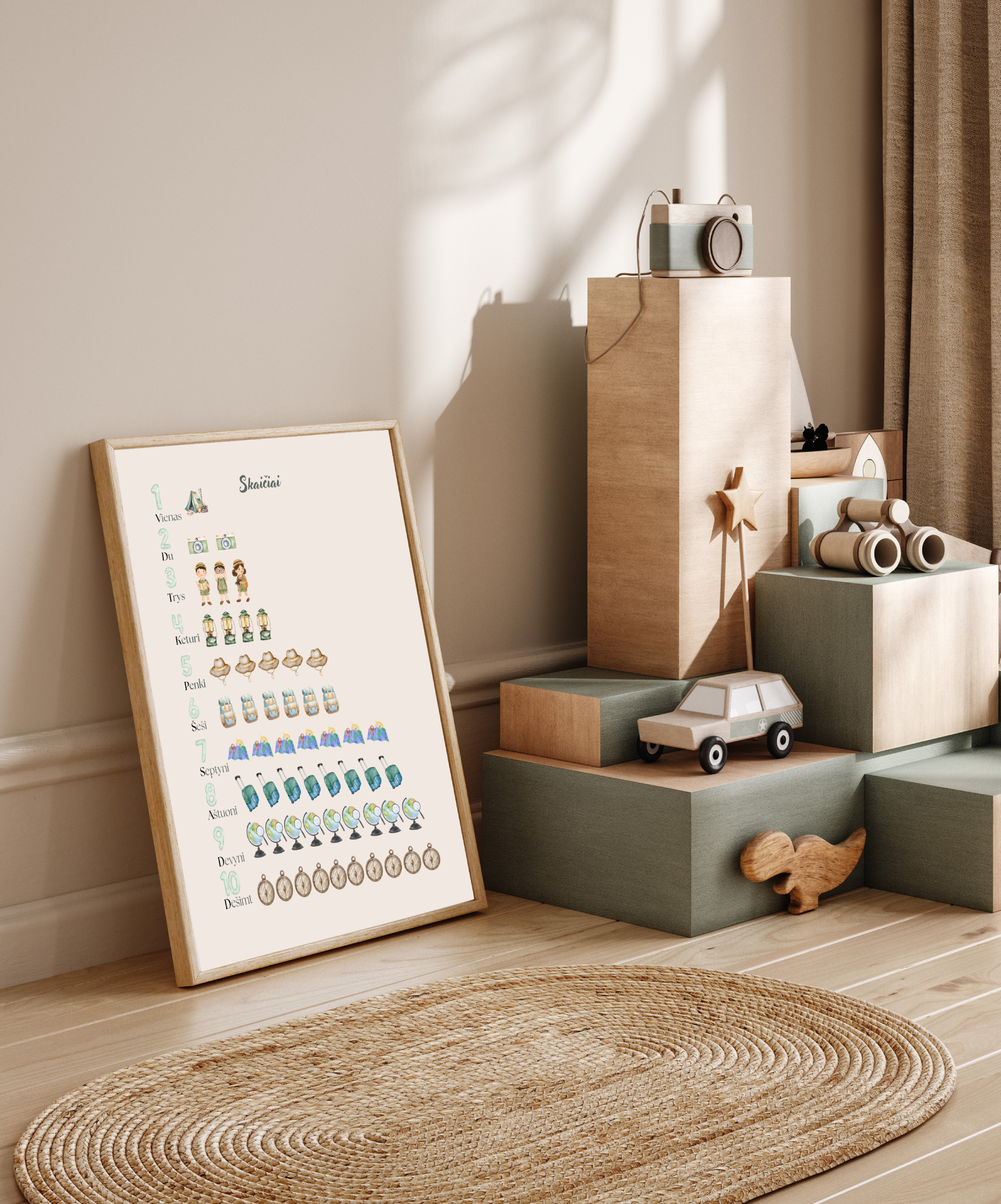 Skaičiai 1-10 kelionių tema