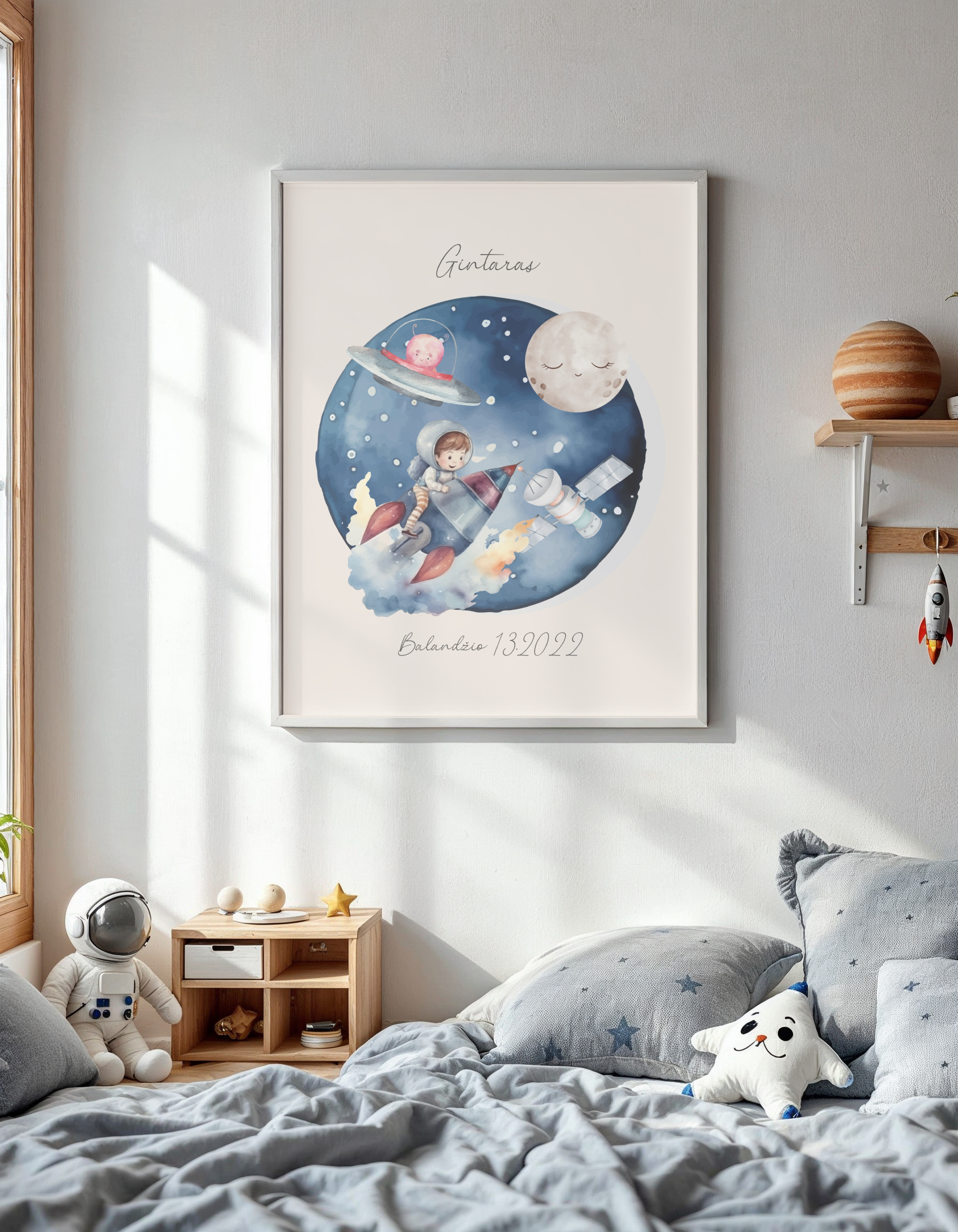 Personalizuotas vardo plakatas "Skrydis į kosmosą"