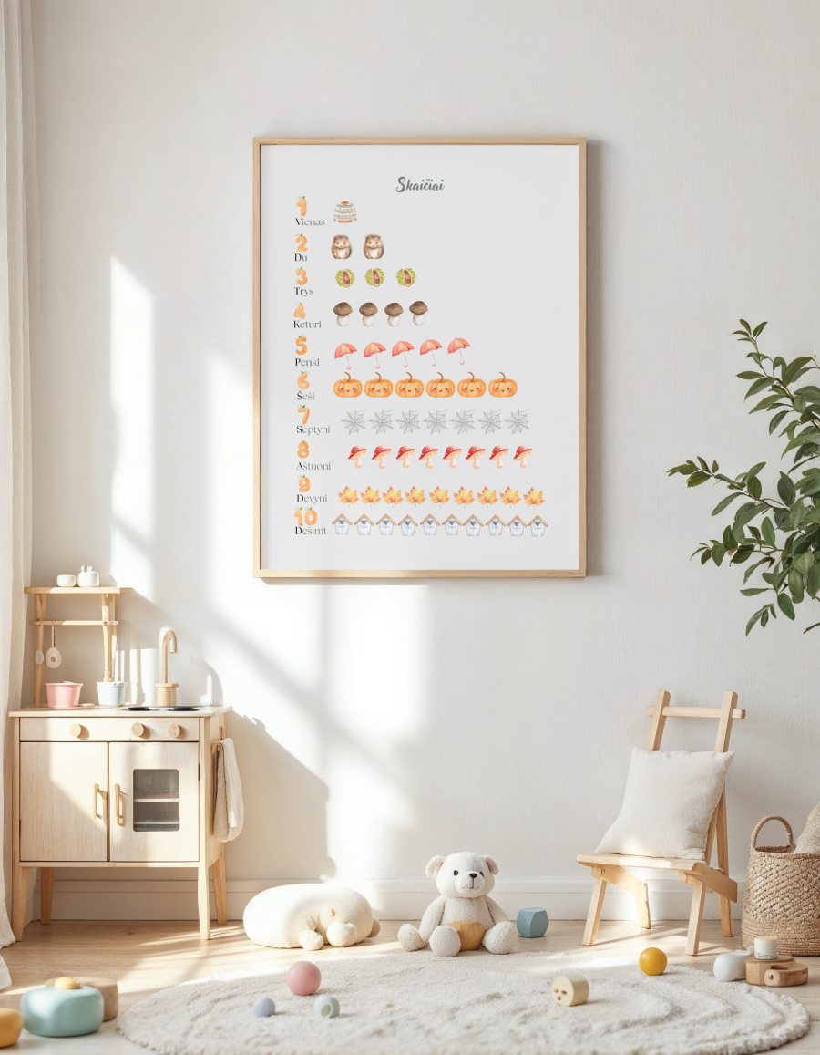 Skaičiai 1-10 rudens tema