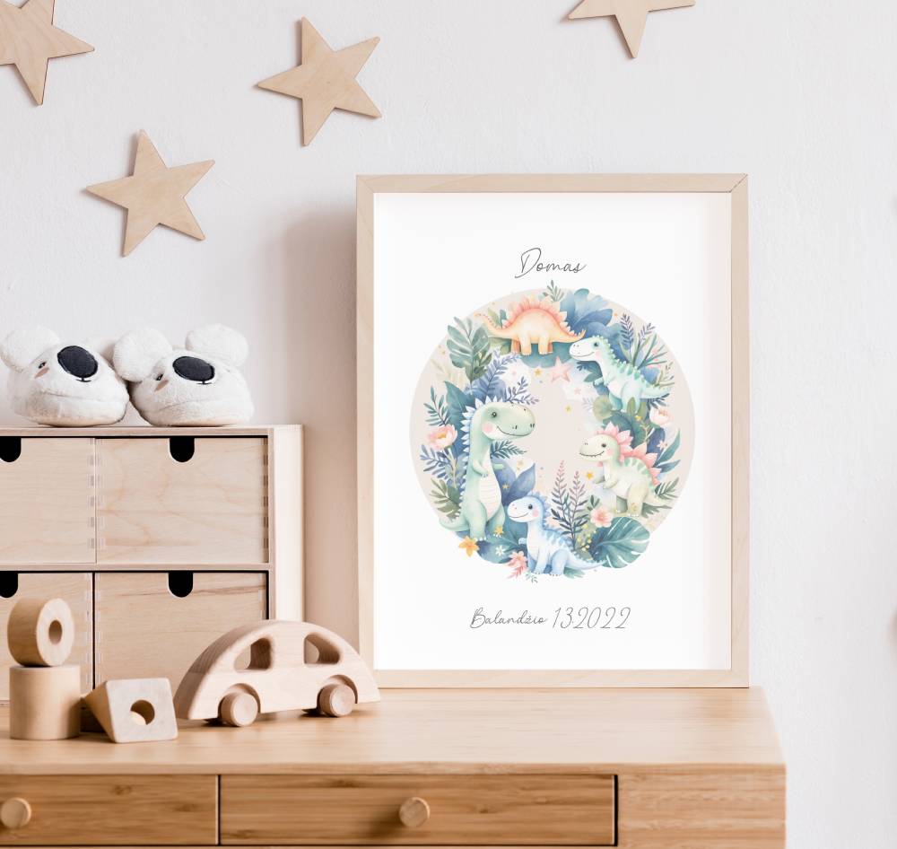 Personalizuotas vardo plakatas "Dinozaurai"