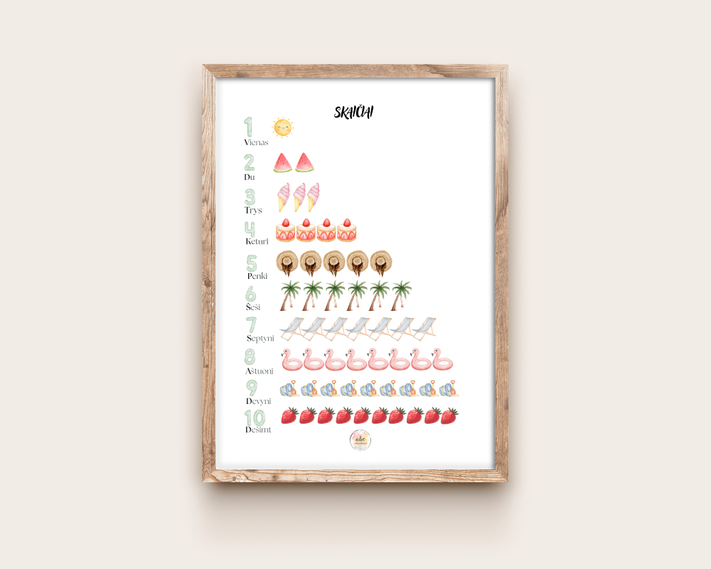 Skaičiai 1-10 vasaros tema