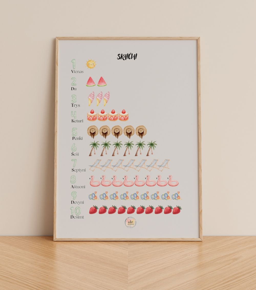 Skaičiai 1-10 vasaros tema