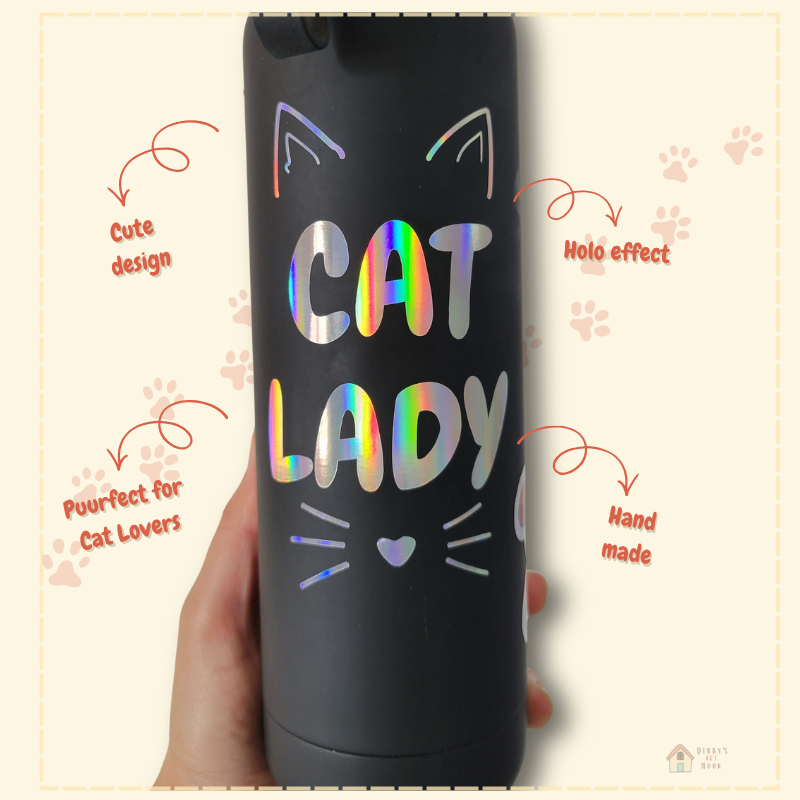 Cat Lady Holographic Vinyl Decal — Water Bottle Sticker — Cat Mom Gift — Holographic Decal — Custom Vinyl Sticker