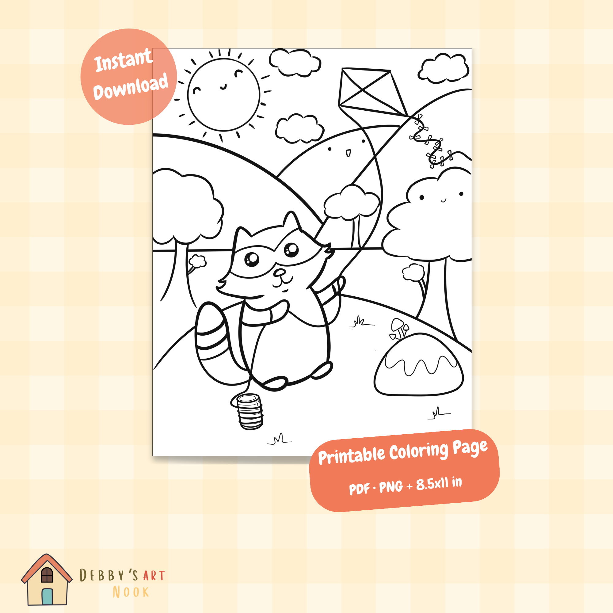 Printable Coloring Page Kite Day