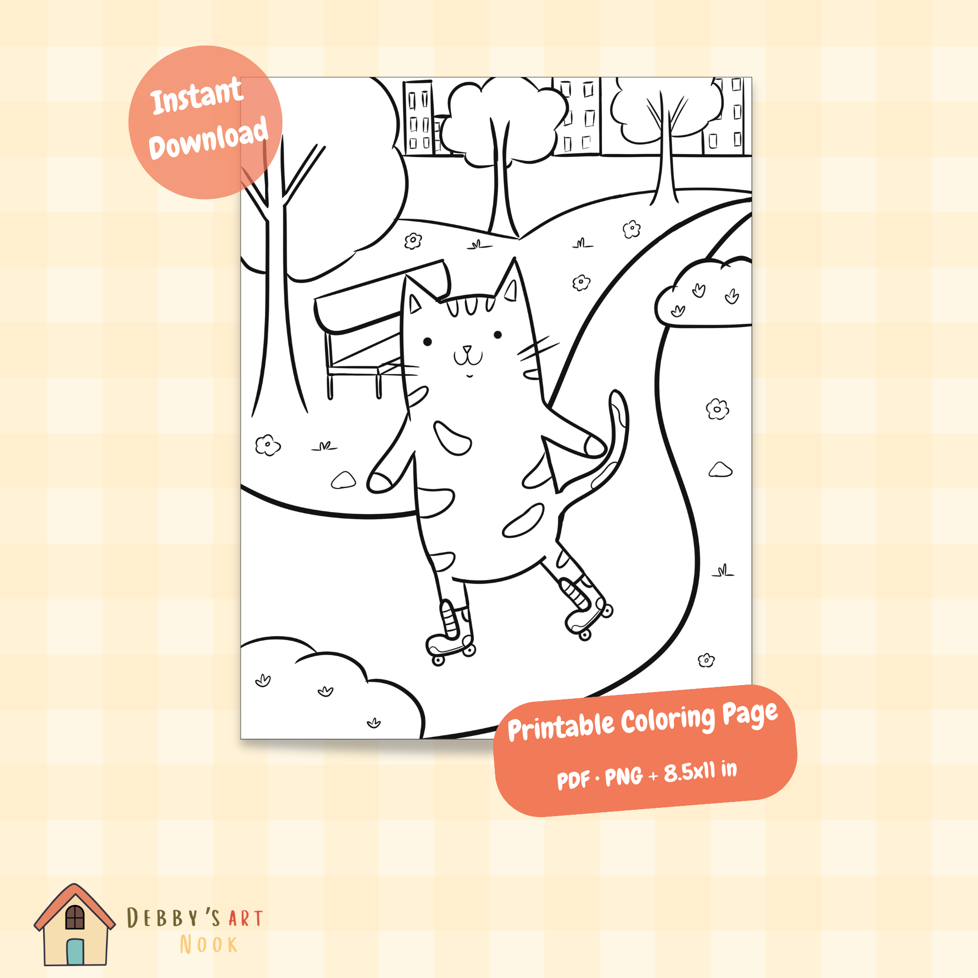 Printable Coloring Page Cat & Roll