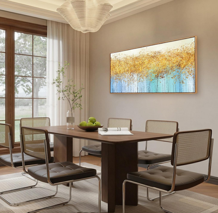 Wall Art Decor Large Canvas Print Picture Gold Money Tree 1 Panel Abstract Decorative Painting Artwork for Office Home Wall Decor Natural Wood Framed Ready to Hang
