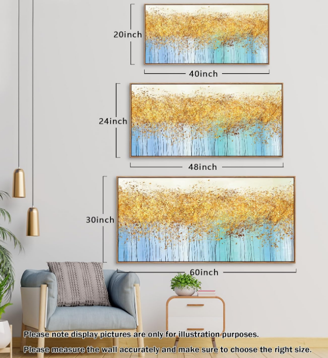 Wall Art Decor Large Canvas Print Picture Gold Money Tree 1 Panel Abstract Decorative Painting Artwork for Office Home Wall Decor Natural Wood Framed Ready to Hang