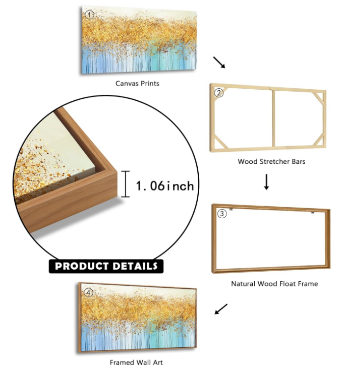 Wall Art Decor Large Canvas Print Picture Gold Money Tree 1 Panel Abstract Decorative Painting Artwork for Office Home Wall Decor Natural Wood Framed Ready to Hang