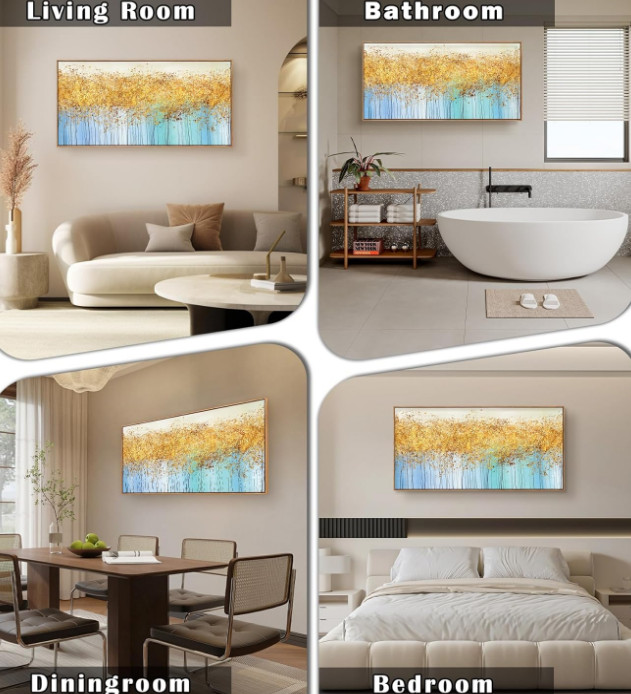 Wall Art Decor Large Canvas Print Picture Gold Money Tree 1 Panel Abstract Decorative Painting Artwork for Office Home Wall Decor Natural Wood Framed Ready to Hang