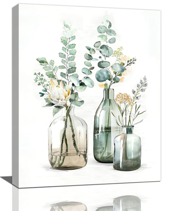 Botanical Bathroom Wall Art Rustic Green Plant Bathroom Country Natural Botanical Bathroom Pictures Canvas Print Painting Framed Modern Home Artwork For Office Bedroom Kitchen 12''x16''