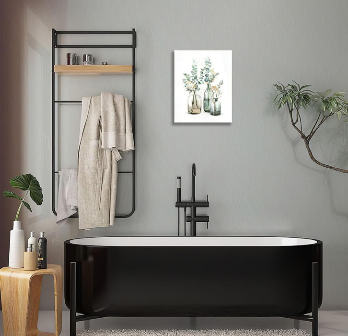 Botanical Bathroom Wall Art Rustic Green Plant Bathroom Country Natural Botanical Bathroom Pictures Canvas Print Painting Framed Modern Home Artwork For Office Bedroom Kitchen 12''x16''