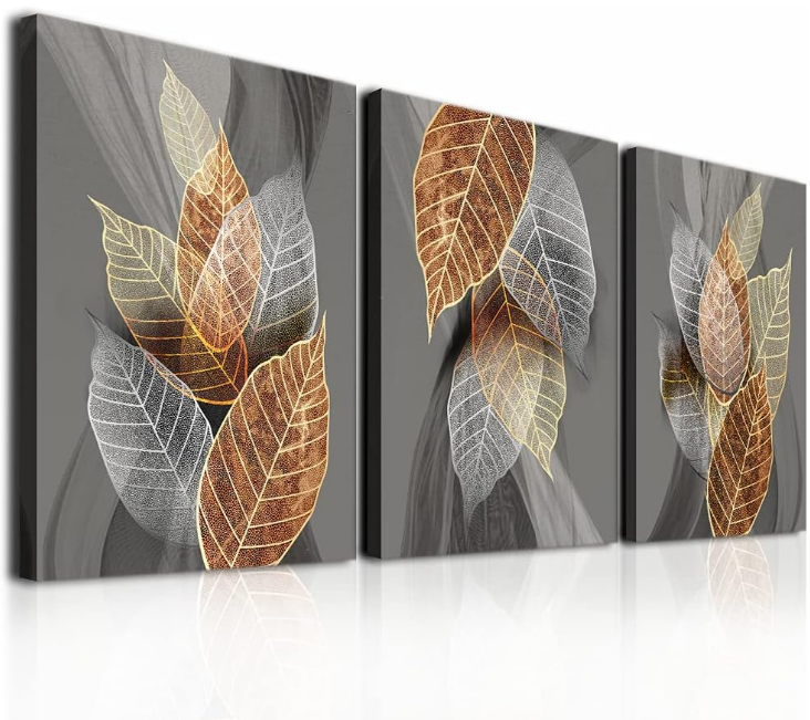 Wall Art For Living Room, Family Wall Decorations, Kitchen, Bathroom, Bedroom Modern Wall Decor Black Paintings Abstract Leaves Pictures Artwork Inspirational Home Decor 3 Pieces