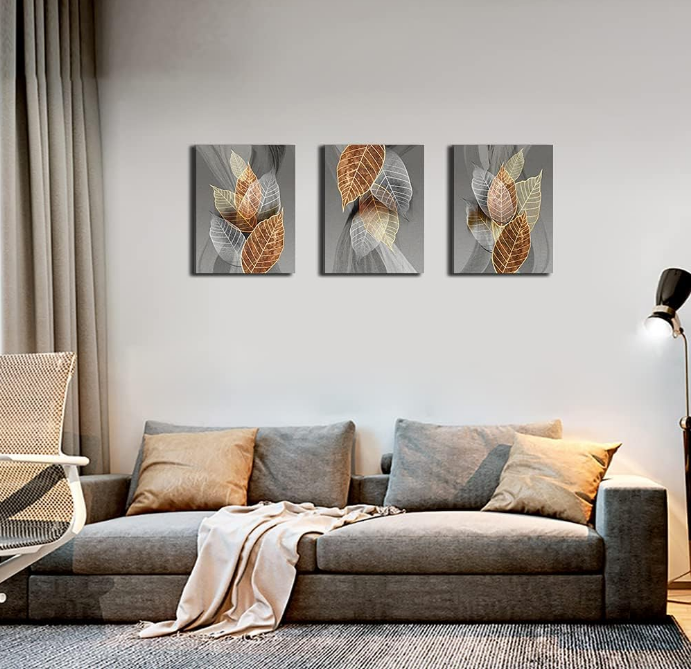 Wall Art For Living Room, Family Wall Decorations, Kitchen, Bathroom, Bedroom Modern Wall Decor Black Paintings Abstract Leaves Pictures Artwork Inspirational Home Decor 3 Pieces