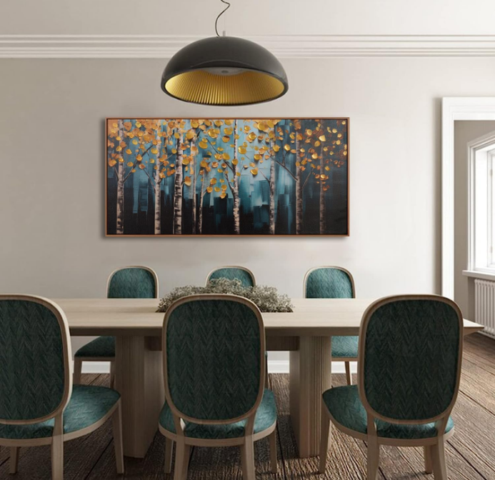 Wall Art Golden Autumn Scene Nature Decor Canvas Print Gold abstract Tree Painting Picture artwork Framed for Living Room Bedroom Living Room and Office Wall Decor 20x40 inch