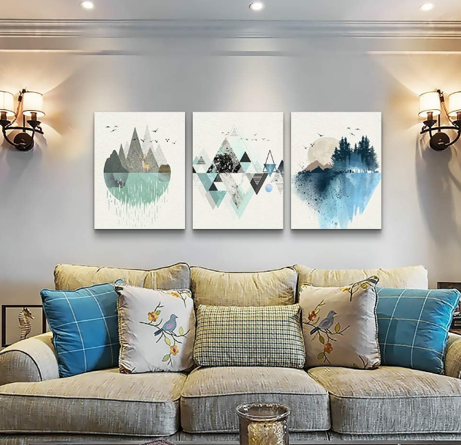 Canvas Wall Art For Living Room Office Wall decor Abstract Geometry Mountain Wall Artworks Pictures for Bedroom 3 Panels bathroom Wall Paintings posters Home Decoration 12x16 inch 3 piece
