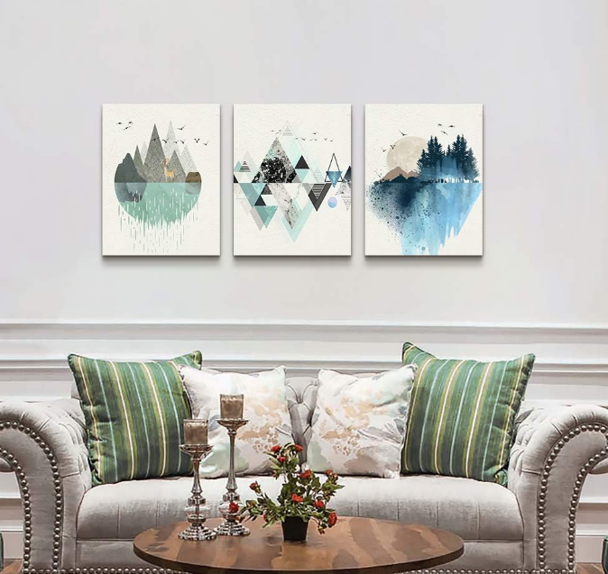 Canvas Wall Art For Living Room Office Wall decor Abstract Geometry Mountain Wall Artworks Pictures for Bedroom 3 Panels bathroom Wall Paintings posters Home Decoration 12x16 inch 3 piece
