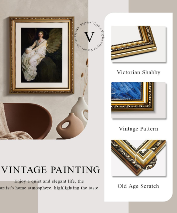 Gold Framed Wall Art Canvas Print Home Decor Stevenson Angel Wall Prints Vintage America Country Memorial Classical Oil Painting Decorative for Living Room Bedroom Office Wall Decor 13x16in